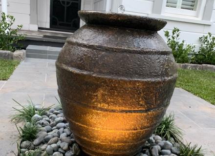  A simple water feature at a house landscaped in Brighton, Melbourne.